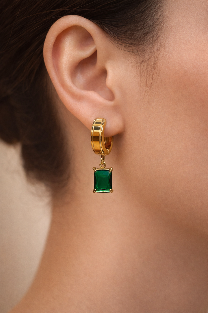 Emerald Green Zirconia Huggie Hoop Earrings – Gold Plated Stainless Steel | Maral Design