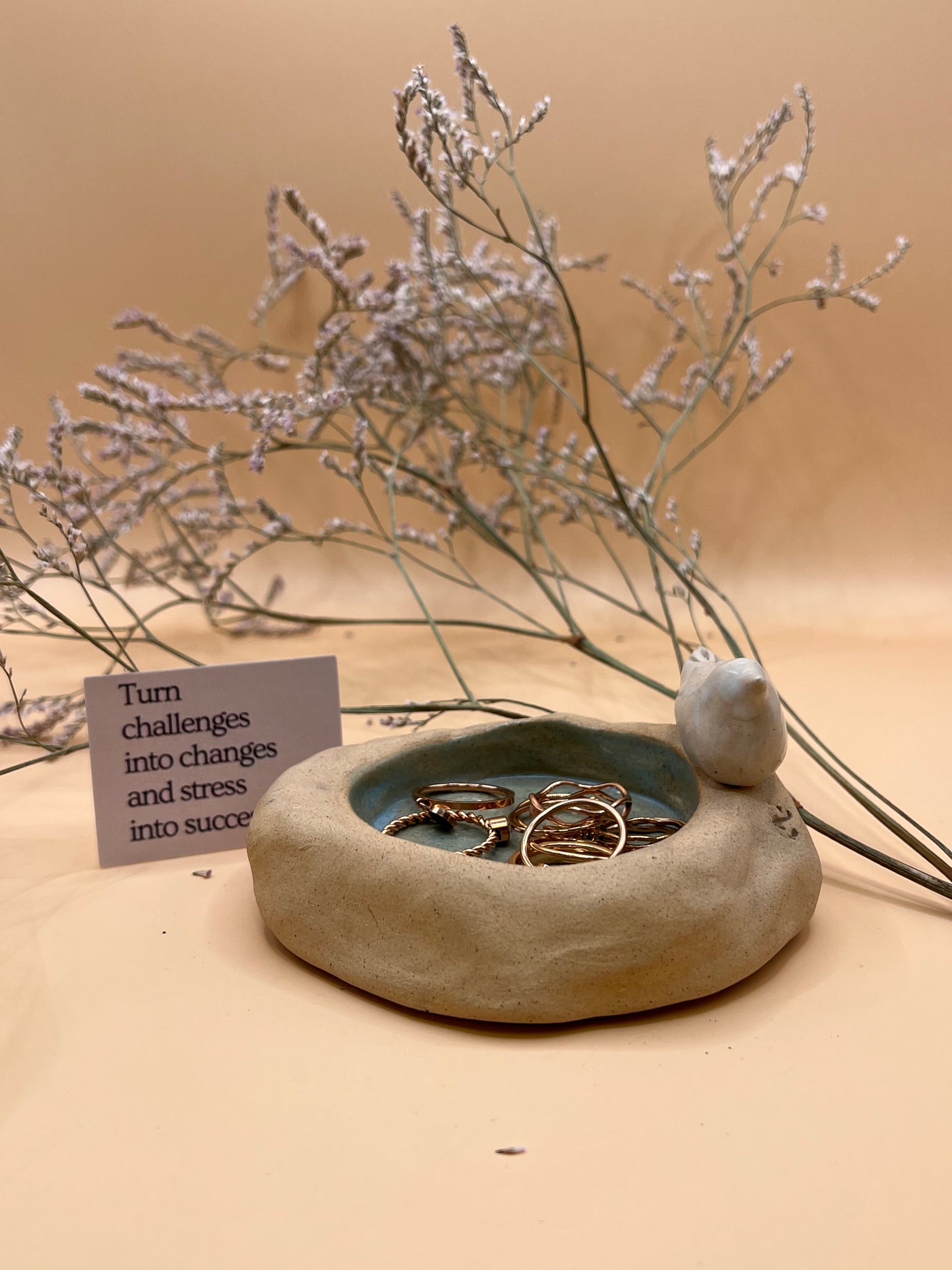 Bird love handcrafted Ceramic candle Jewelry display size 10x9x5.5 cm