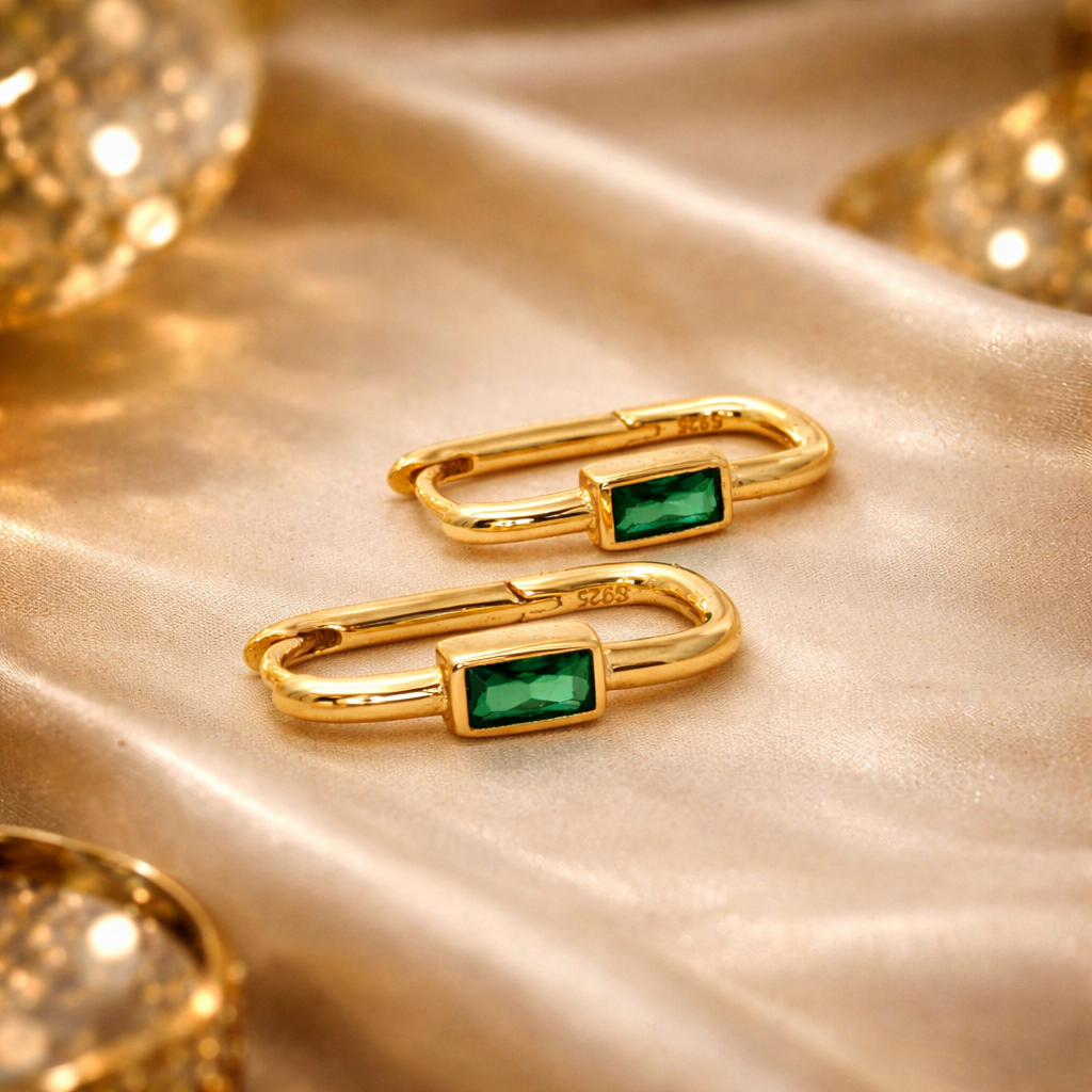 Emerald Link — Gold Vermeil sterling silver zirconia Crystal Minimal Earrings
