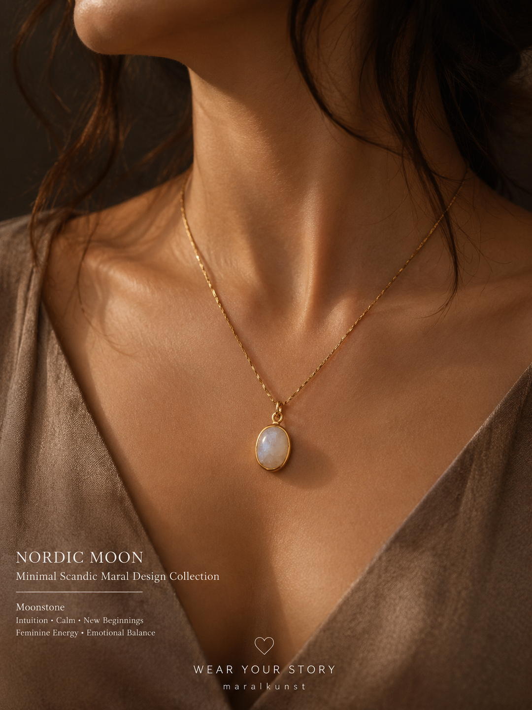 Nordic Moon – Handmade Moonstone Necklace in 18K Gold-Plated 925 Silver