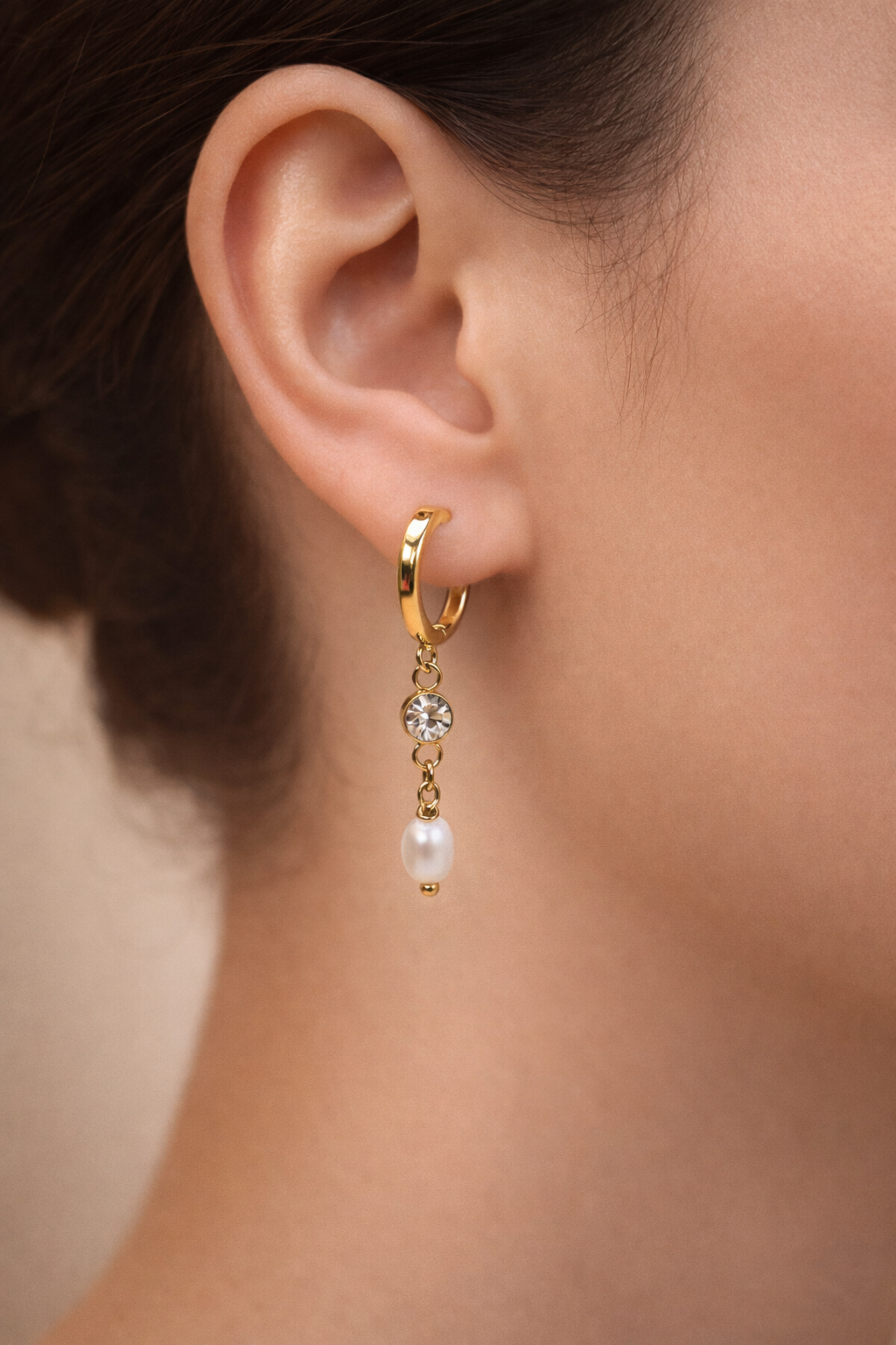 Minimal Pearl Drop Huggie Earrings – Gold Plated Sterling Silver Zirconia | Maral Design