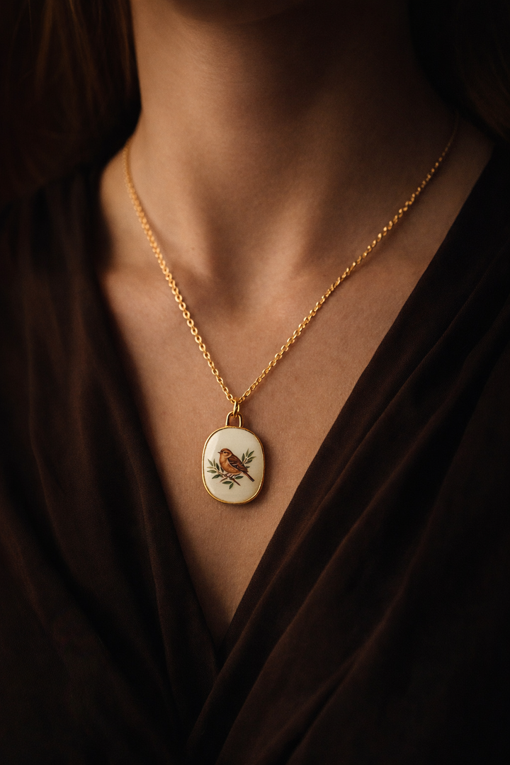 Freedom Song – Handpainted Bird Ceramic Necklace