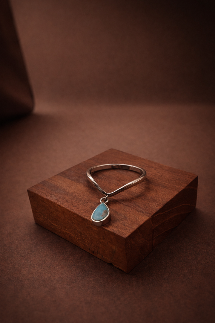 Chekameh – Persian Iranian Turquoise Drop Ring | Contemporary Gallery Jewelry by Maralkunst