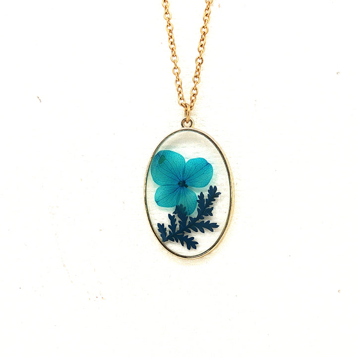 Secret Garden | Blue Hydrangea Memory – Handmade Dried Flower Resin Necklace
