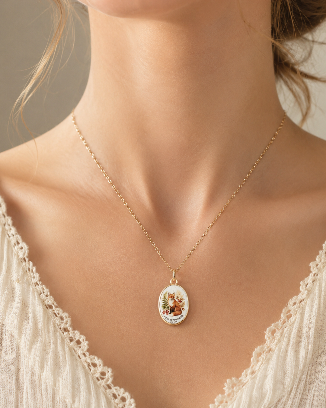 Forest Whisper – Fox Ceramic Pendant 15x20 mm Necklace