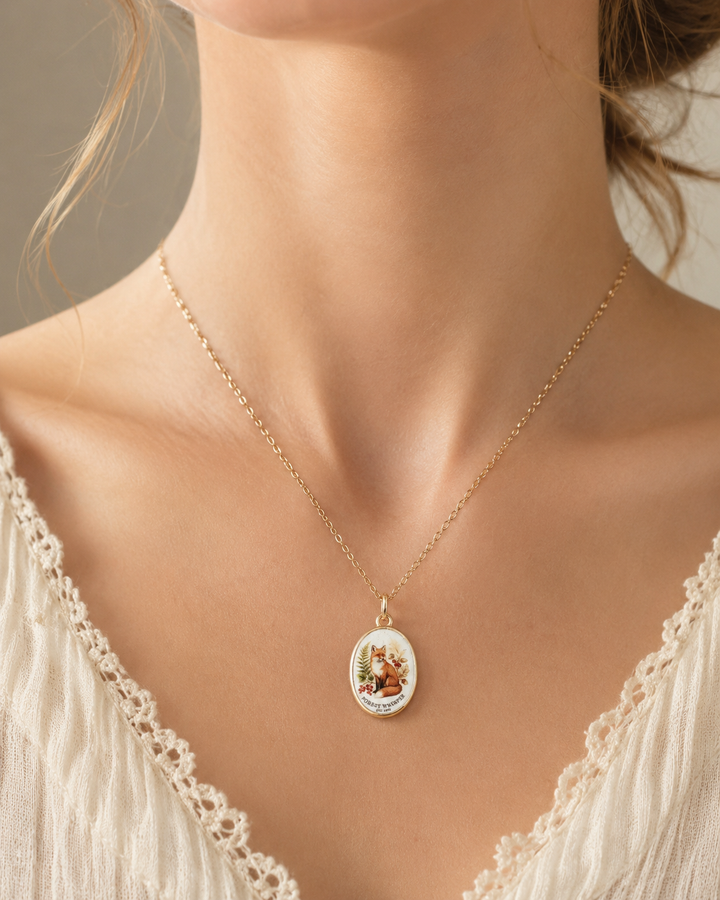Forest Whisper – Fox Ceramic Pendant 15x20 mm Necklace