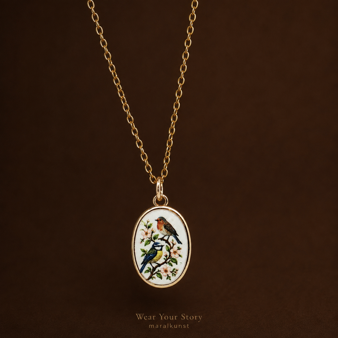 Gol o Morgh – Hand-Painted Ceramic Bird & Flower Necklace