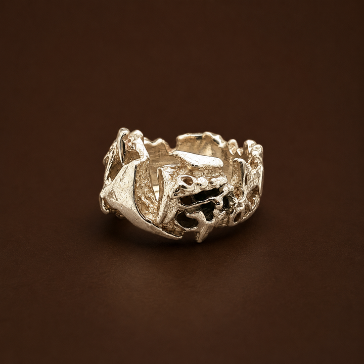 Curated Vintage Norwegian Sterling Silver Sculptural Ring | Scandinavian Organic Modern Design