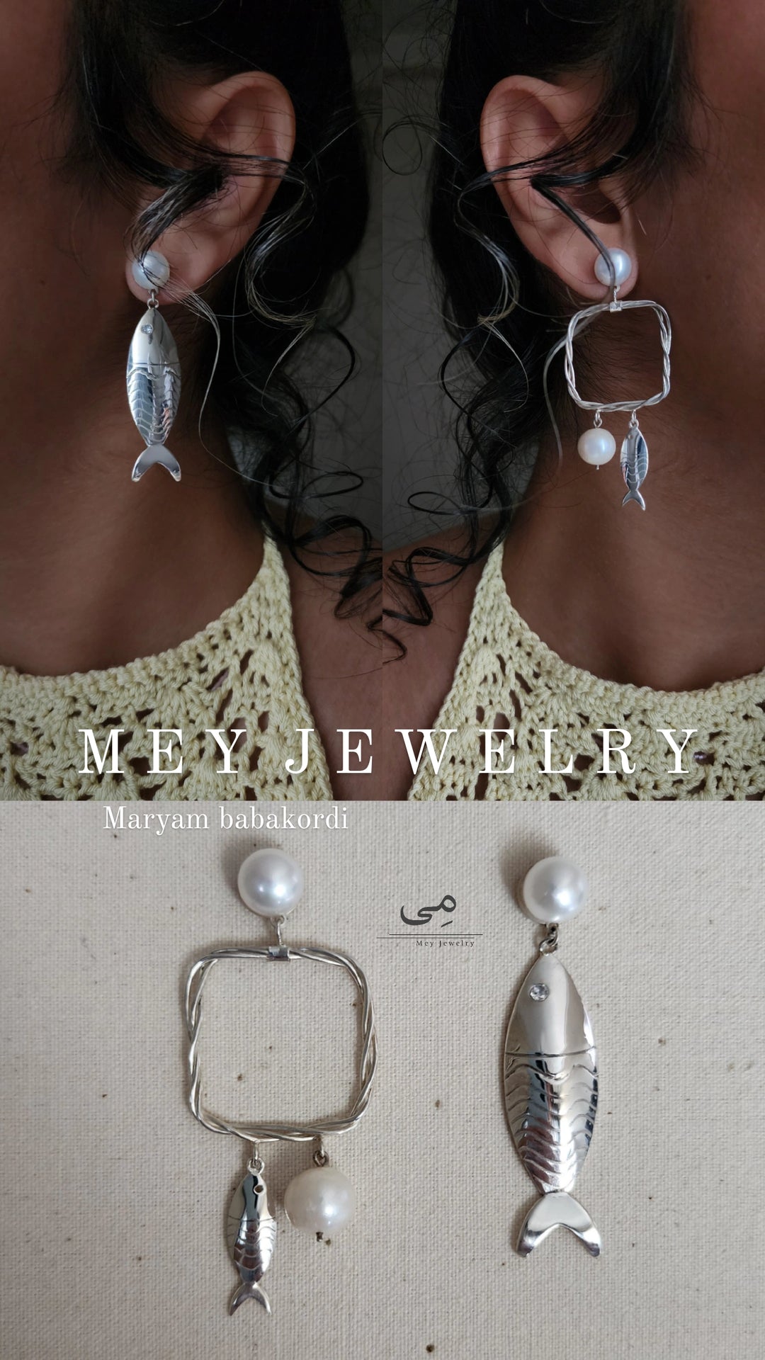 Jaryan Earrings Fish & Pearl — Limited Edition Silver Art Jewelry | premium Collection , Certificate of authenticity