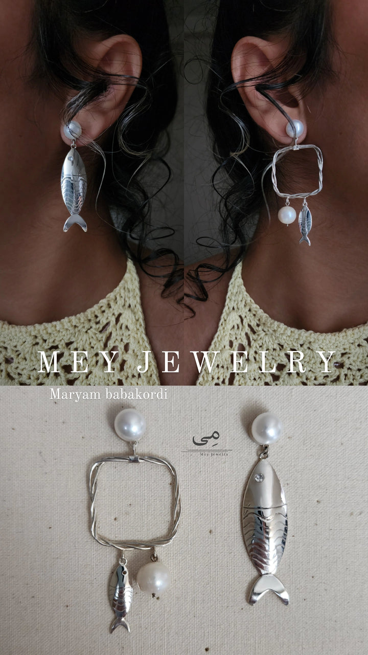 Jaryan Earrings Fish & Pearl — Limited Edition Silver Art Jewelry | premium Collection , Certificate of authenticity