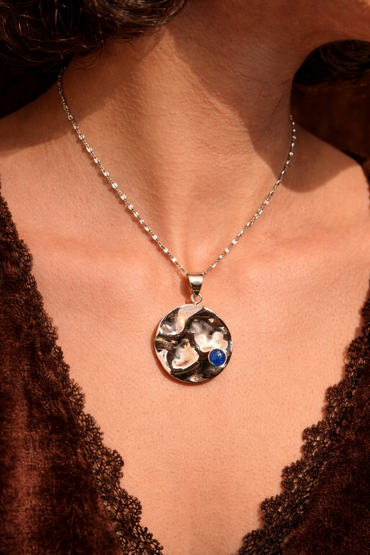 AYLIN – Contemporary Art Jewelry Set in Sterling Silver 925 | Lapis Lazuli Pendant & Earrings