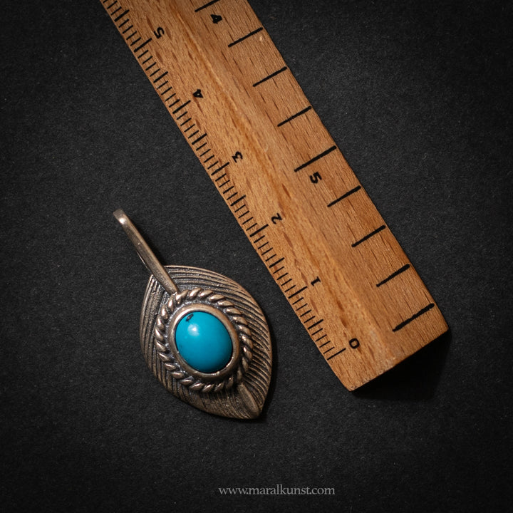 Turquoise feather Asian sterling silver pendant