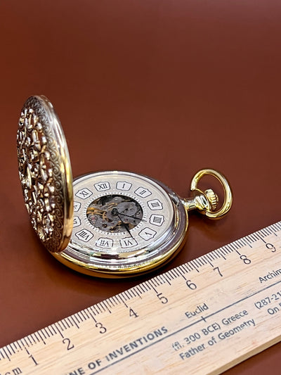 “Royal Gears” Vintage Skeleton Pocket Watch – Golden Filigree Edition