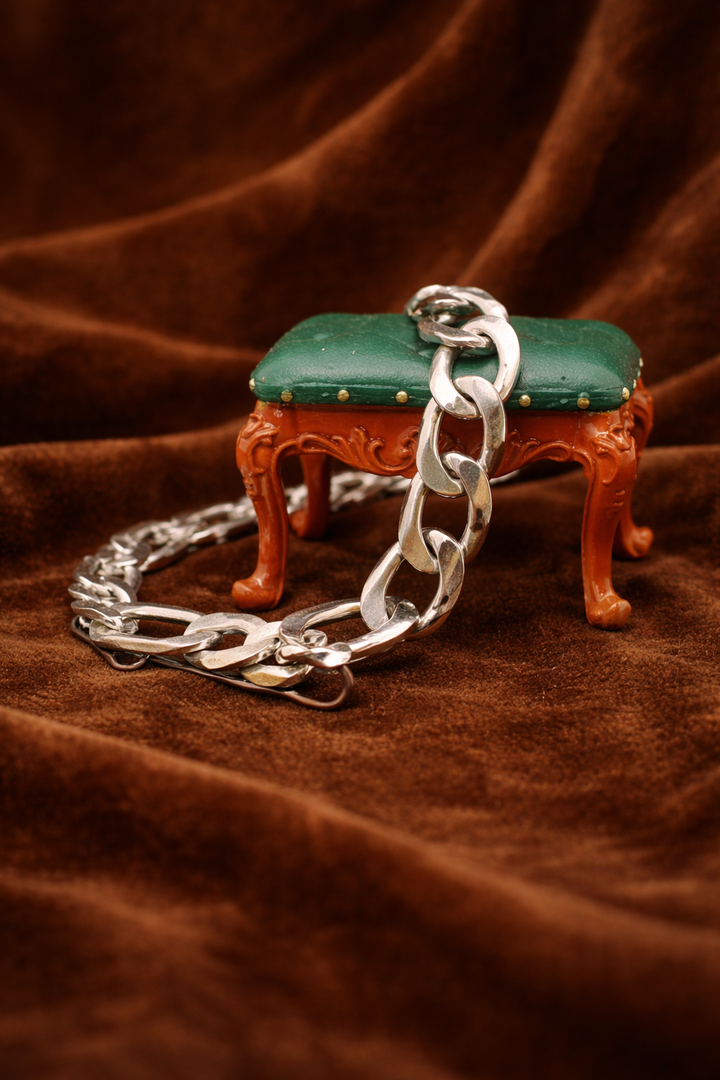 Men’s Sterling Silver Chain Figaro Bracelet –Handmade Taxco Mexico 10mm Heavy Link| 27.48 grams