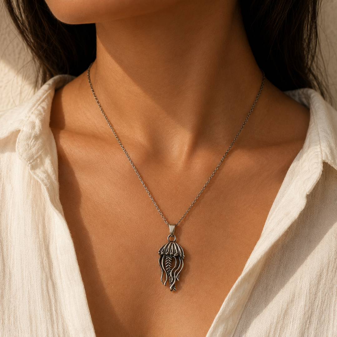 Norwegian Design Jellyfish Necklace | 925 Sterling Silver Pendant | Scandinavian Jewelry | Norway Souvenir Gift