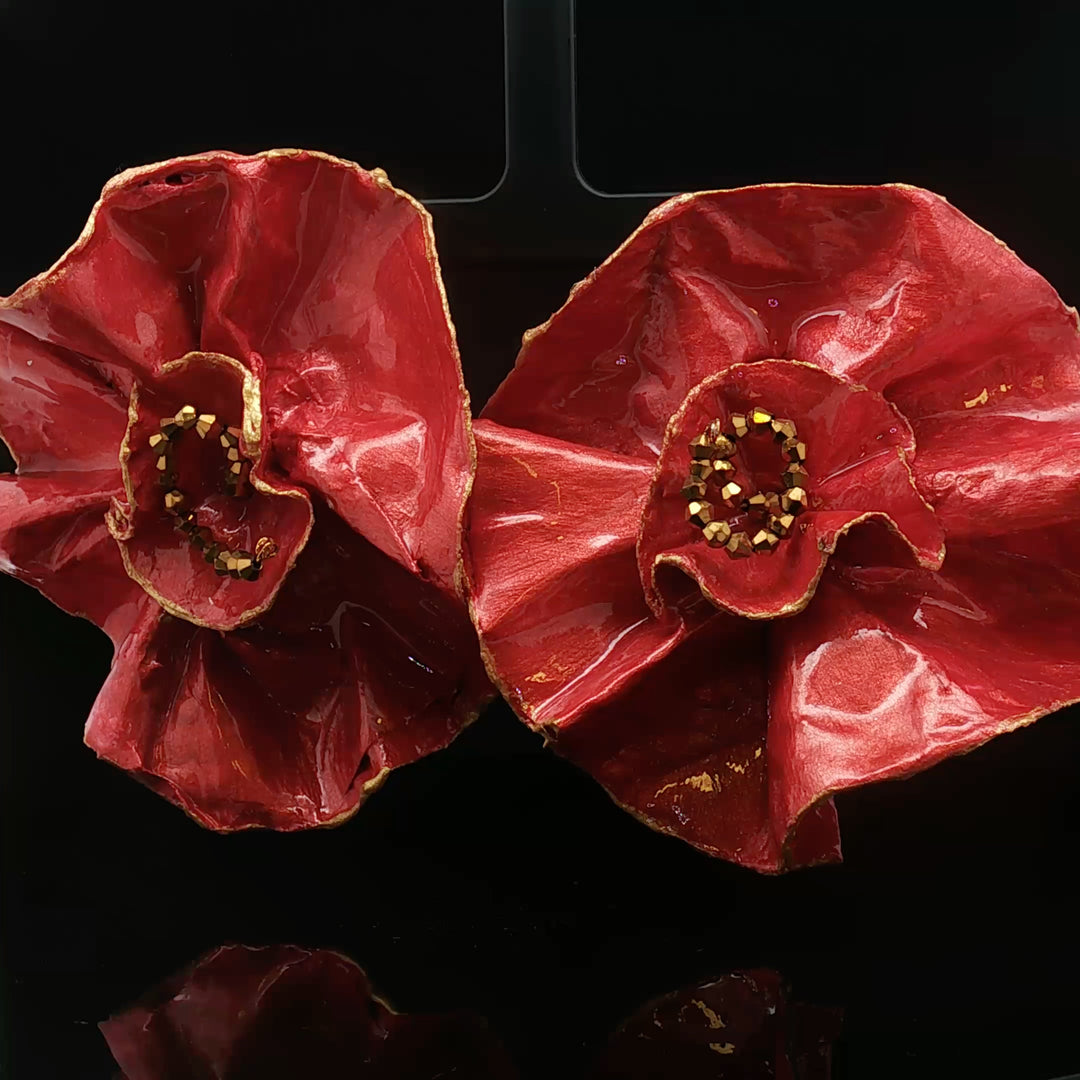 Scarlet Flame” – Papier-Mâché Earrings | Recycled Paper Wearable Art