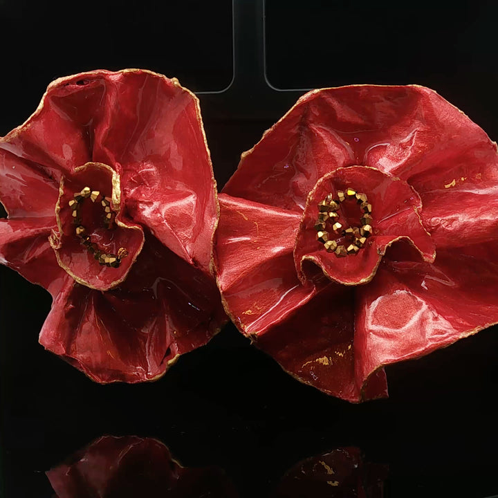 Scarlet Flame” – Papier-Mâché Earrings | Recycled Paper Wearable Art