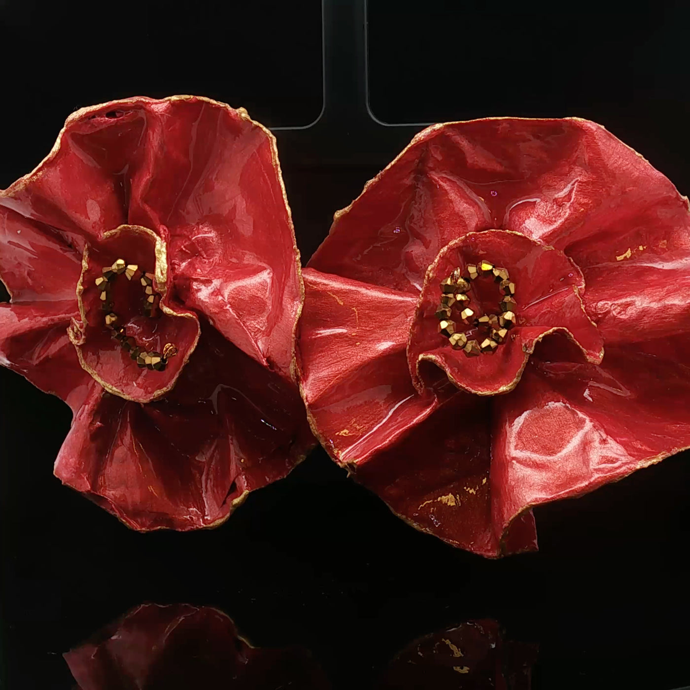 Scarlet Flame” – Papier-Mâché Earrings | Recycled Paper Wearable Art