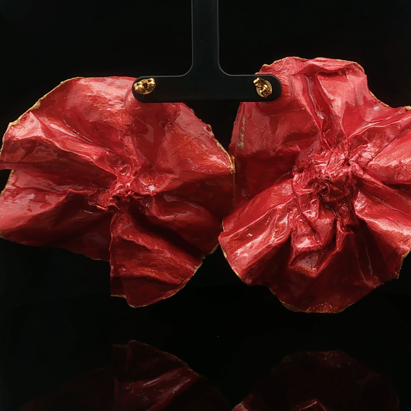 Scarlet Flame” – Papier-Mâché Earrings | Recycled Paper Wearable Art