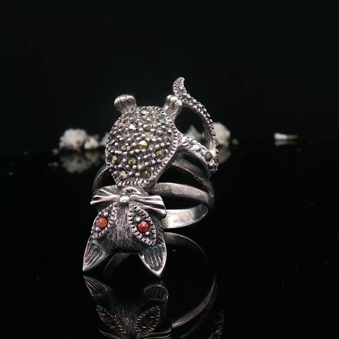 Maral authentic handcrafted Mexican cat crystal 925 silver ring