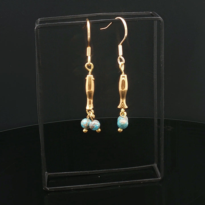 Golden Fish Earrings – Stainless Steel Gold PVD | African Turquoise