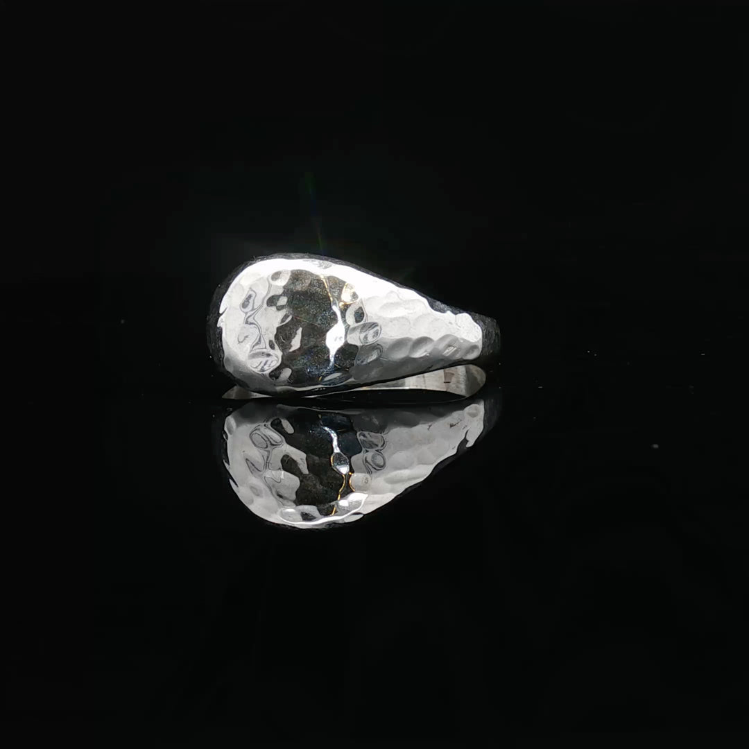 Nordic Hammered Signet Ring – Handmade 925Sterling Silver by Maralkunst Custom sizes require up to 4 weeks for handmade production.