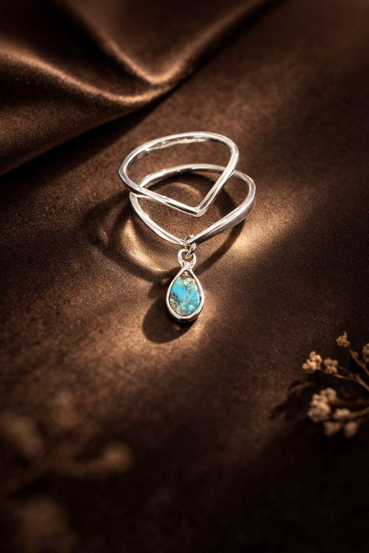 Chekameh – Persian Iranian Turquoise Drop Ring | Contemporary Gallery Jewelry by Maralkunst