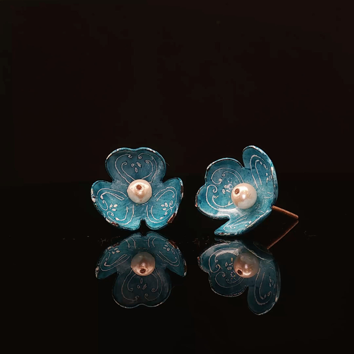 Whispers of Isfahan – Blue Minakari Pearl Studs