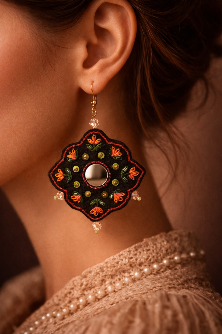 Toranj Heritage Earrings – Iranian Handcrafted Felt Embroidery