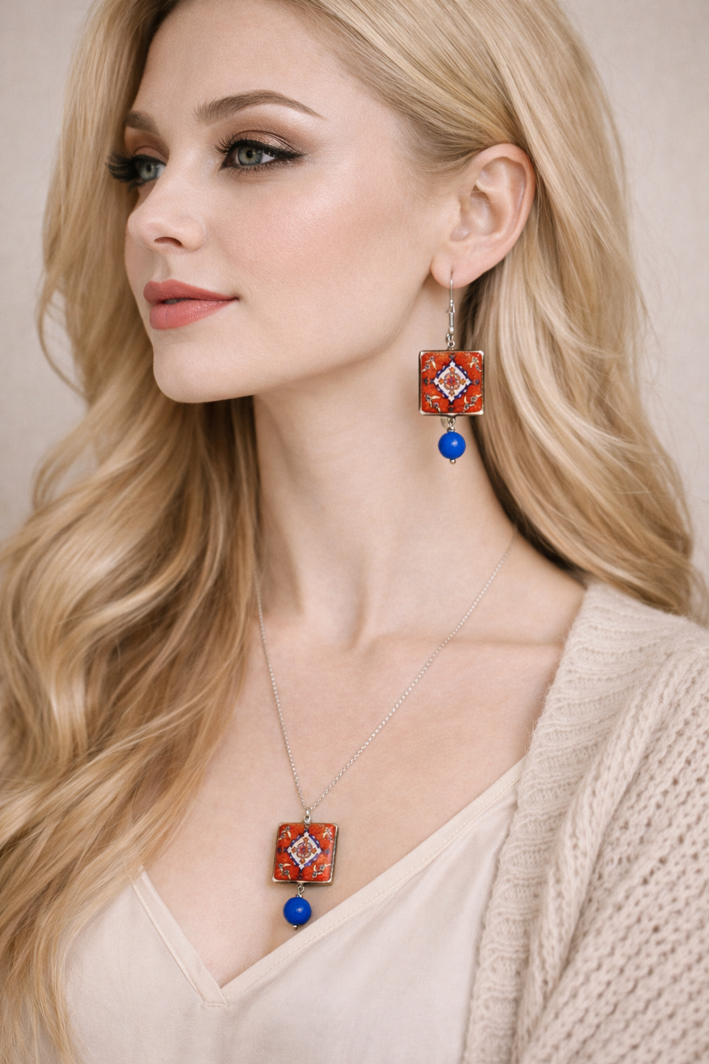 Ruby Kilim Heritage Necklace Earring Carpet of Fire — Artisan Legacy Series
