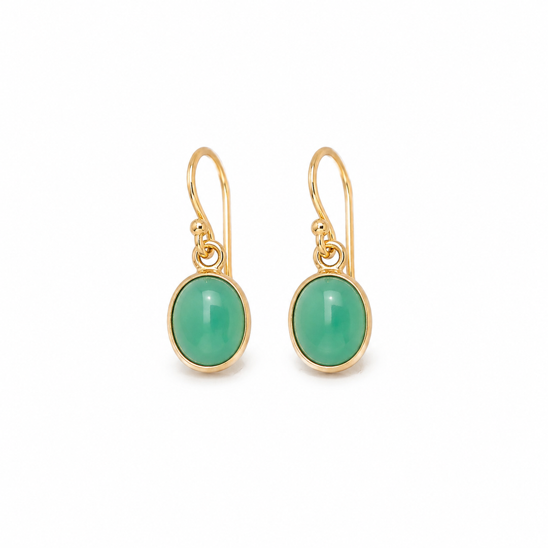 Green Agate Drop Earrings – Gold-Plated Sterling Silver | Maral Minimal Collection
