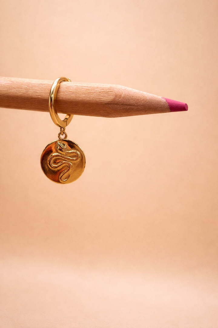 Snake Coin Hoop Earring – Gold Plated Silver