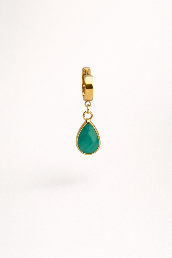 Green Chalcedony Drop Hoop Earrings – Gold Plated Charm | Maral Design