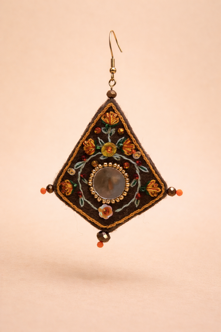 Jelveh – The Radiance Mirror Earring| Felt mirror embroidery 7 cm length