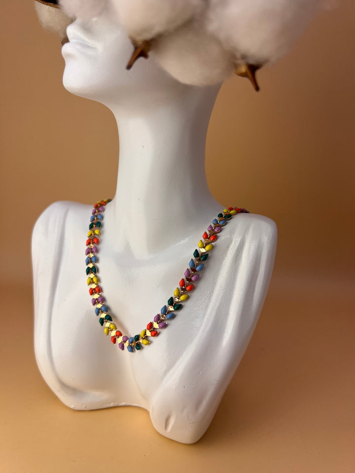 Festival Flame – Multicolor Enamel Chain Necklace