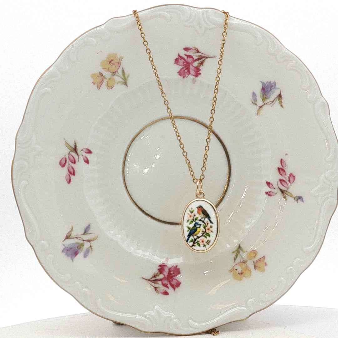 Gol o Morgh – Hand-Painted Ceramic Bird & Flower Necklace
