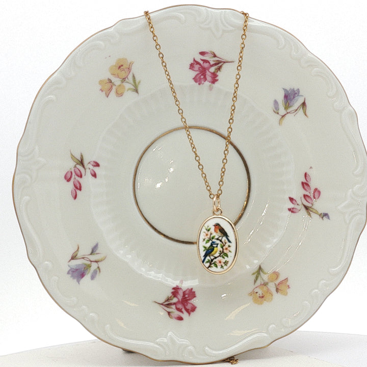 Gol o Morgh – Hand-Painted Ceramic Bird & Flower Necklace