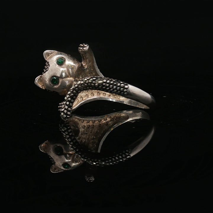 Azteca Emerald Cat Ring – Mexican Sterling Silver Wrap Ring