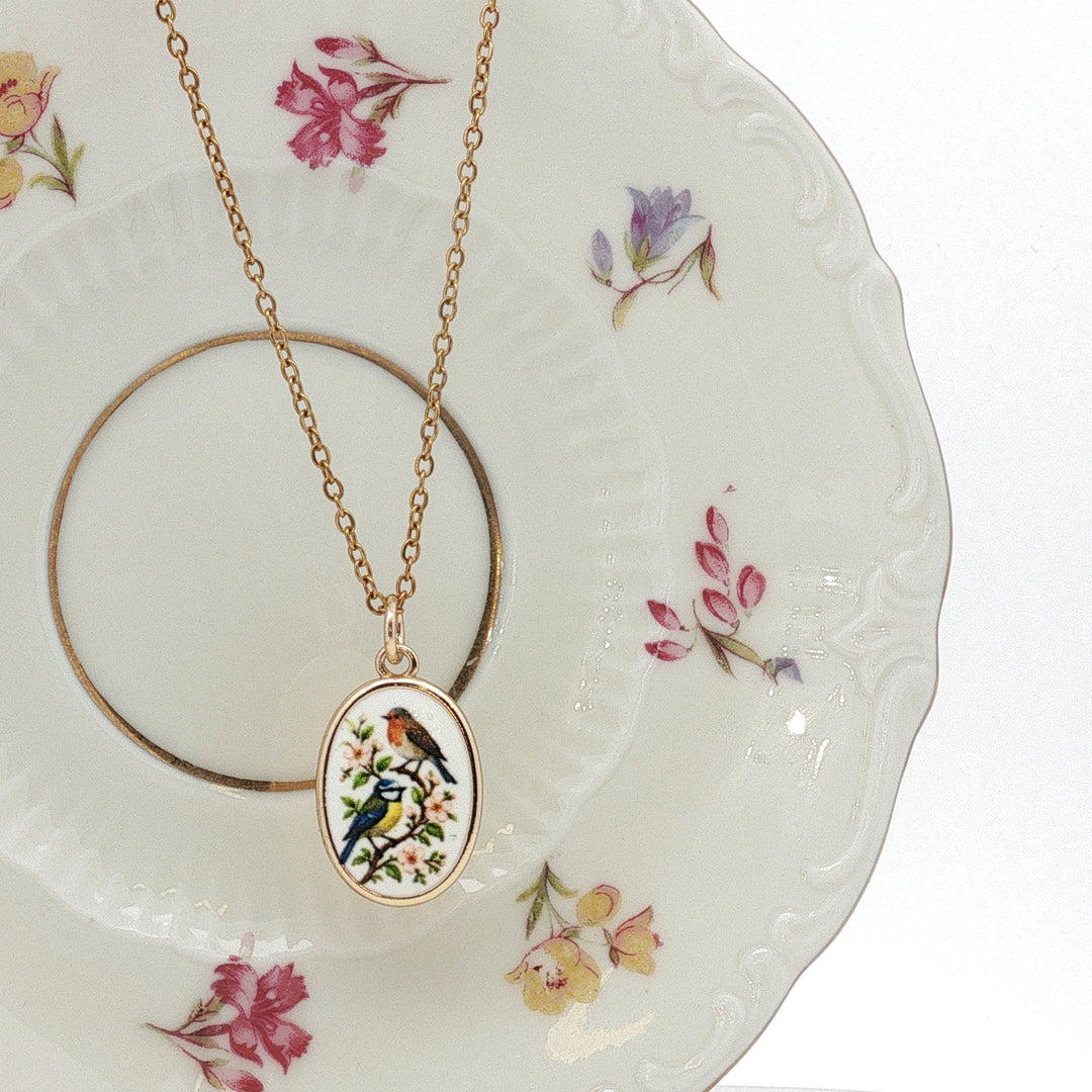 Gol o Morgh – Hand-Painted Ceramic Bird & Flower Necklace