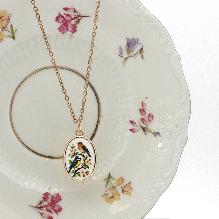Gol o Morgh – Hand-Painted Ceramic Bird & Flower Necklace