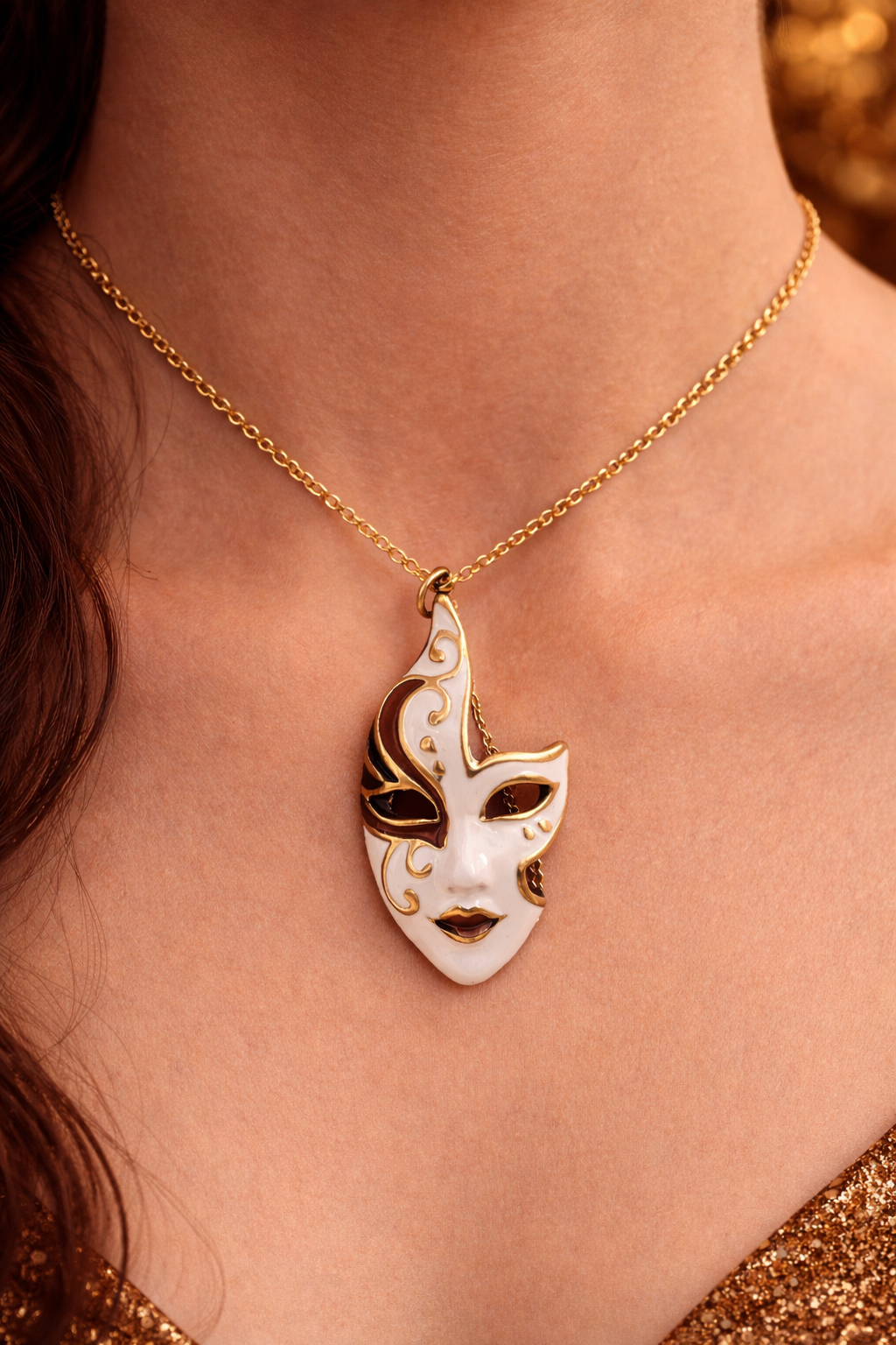 Venetian Noir Mask Necklace – Art Deco Enamel Pendant Behind every mask, there is a story untold.
A mystery. A fire. A silent power.