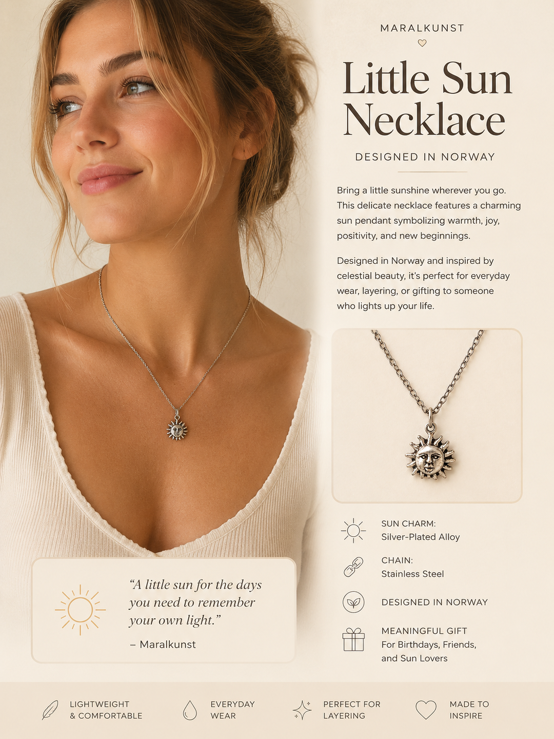 Little Sun Necklace – Stainless Steel Chain & Silver-Plated Sun Charm |