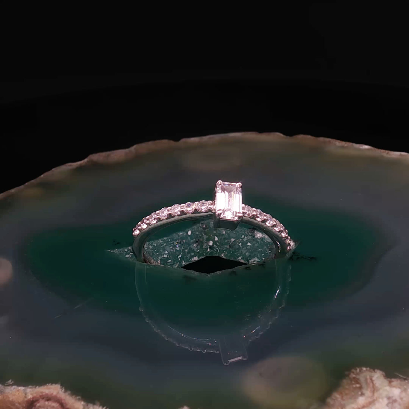 Emerald-Cut Crystal Ring – Silver Engagement & Wedding Band | Custom Gemstone & Gold Options