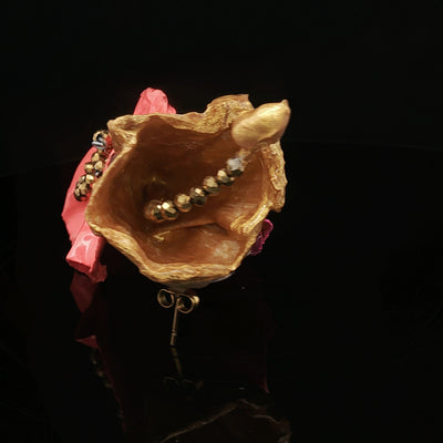 Golden Petal – Papier-Mâché Earrings | Recycled Paper Sculptural Art