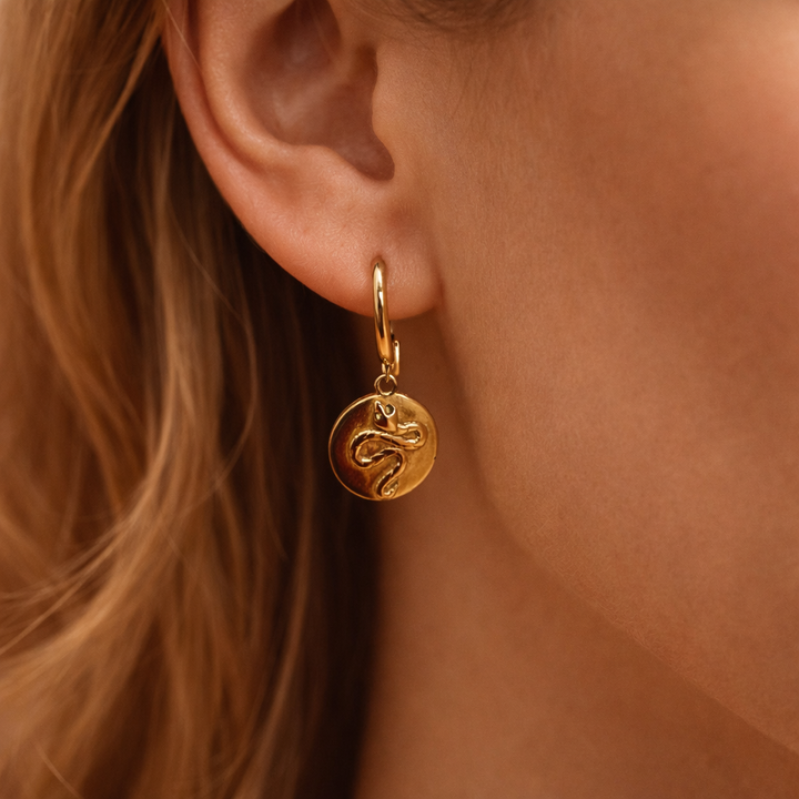 Snake Coin Hoop Earring – Gold Plated Silver
