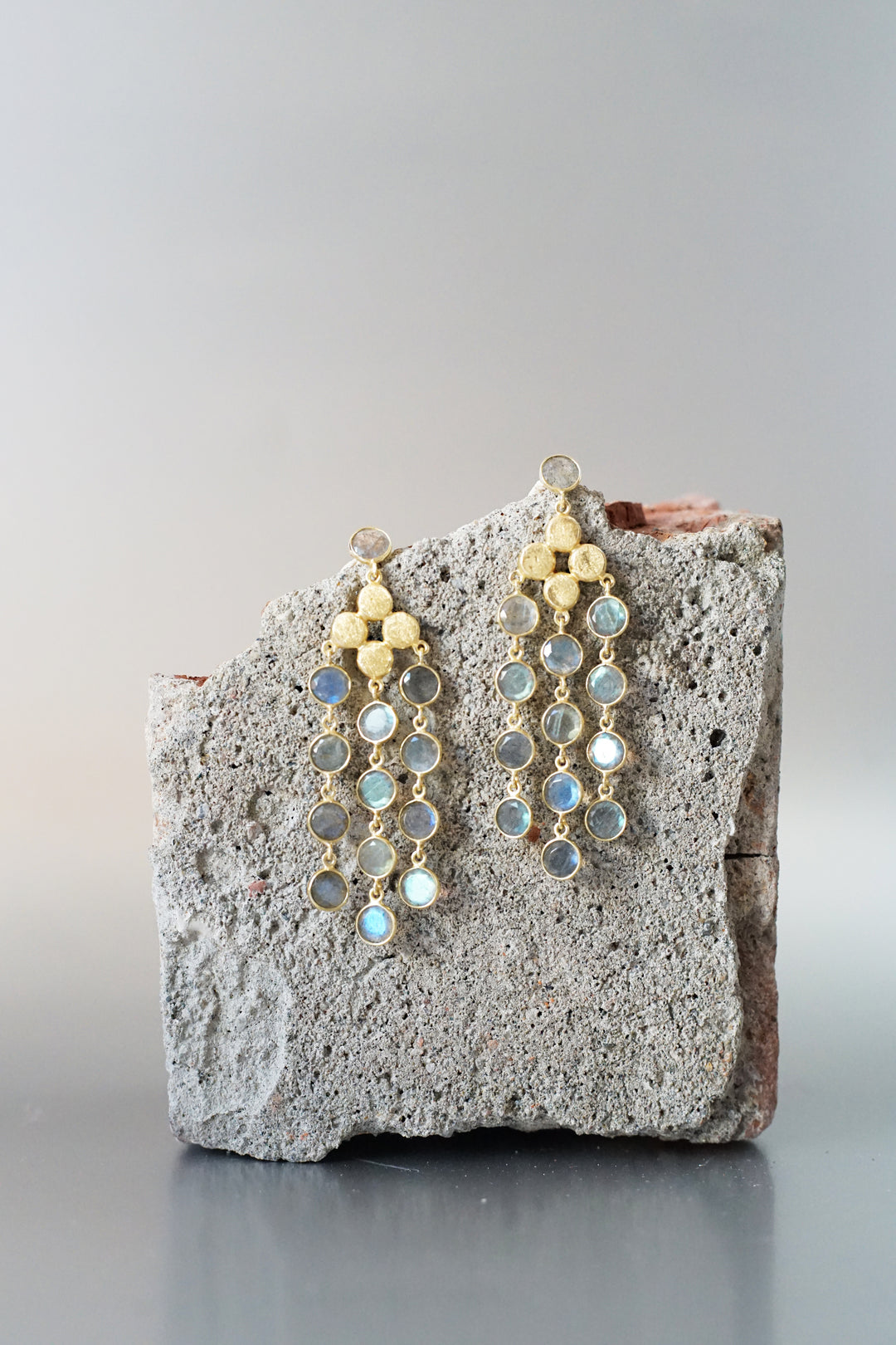 premium Labradorite handcrafted Indian designer gold vermeil 925 silver earrings