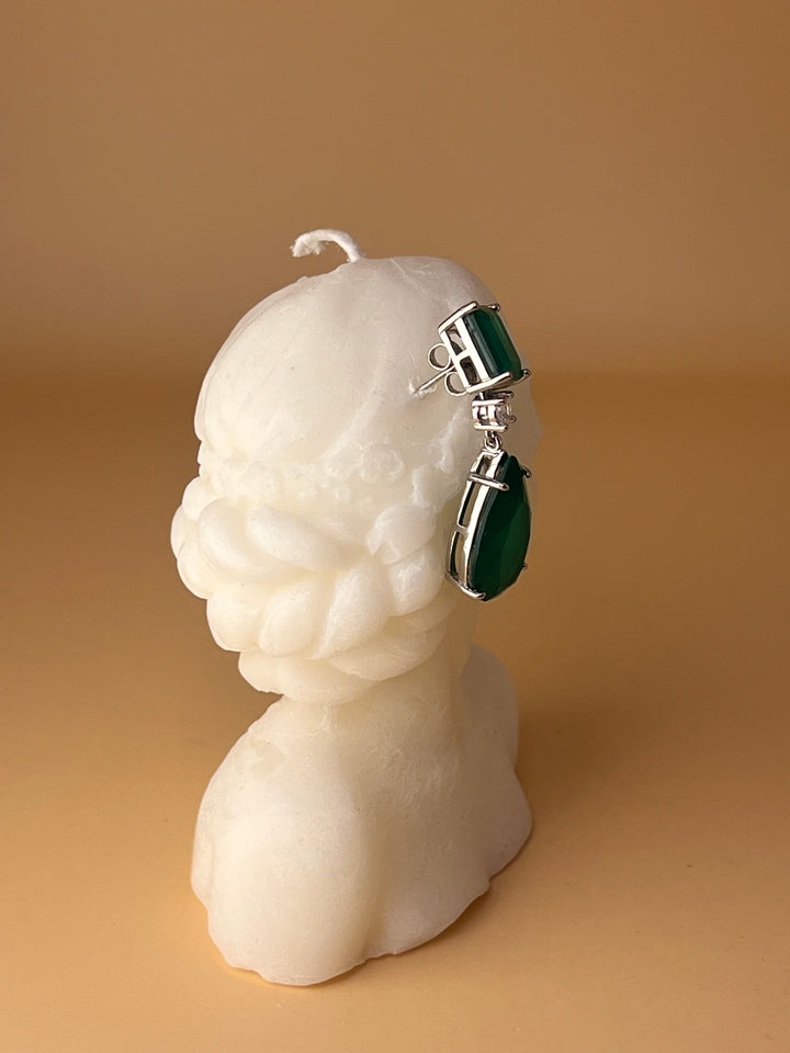 Emerald Grace – Silver & Deep Green Crystal Earrings