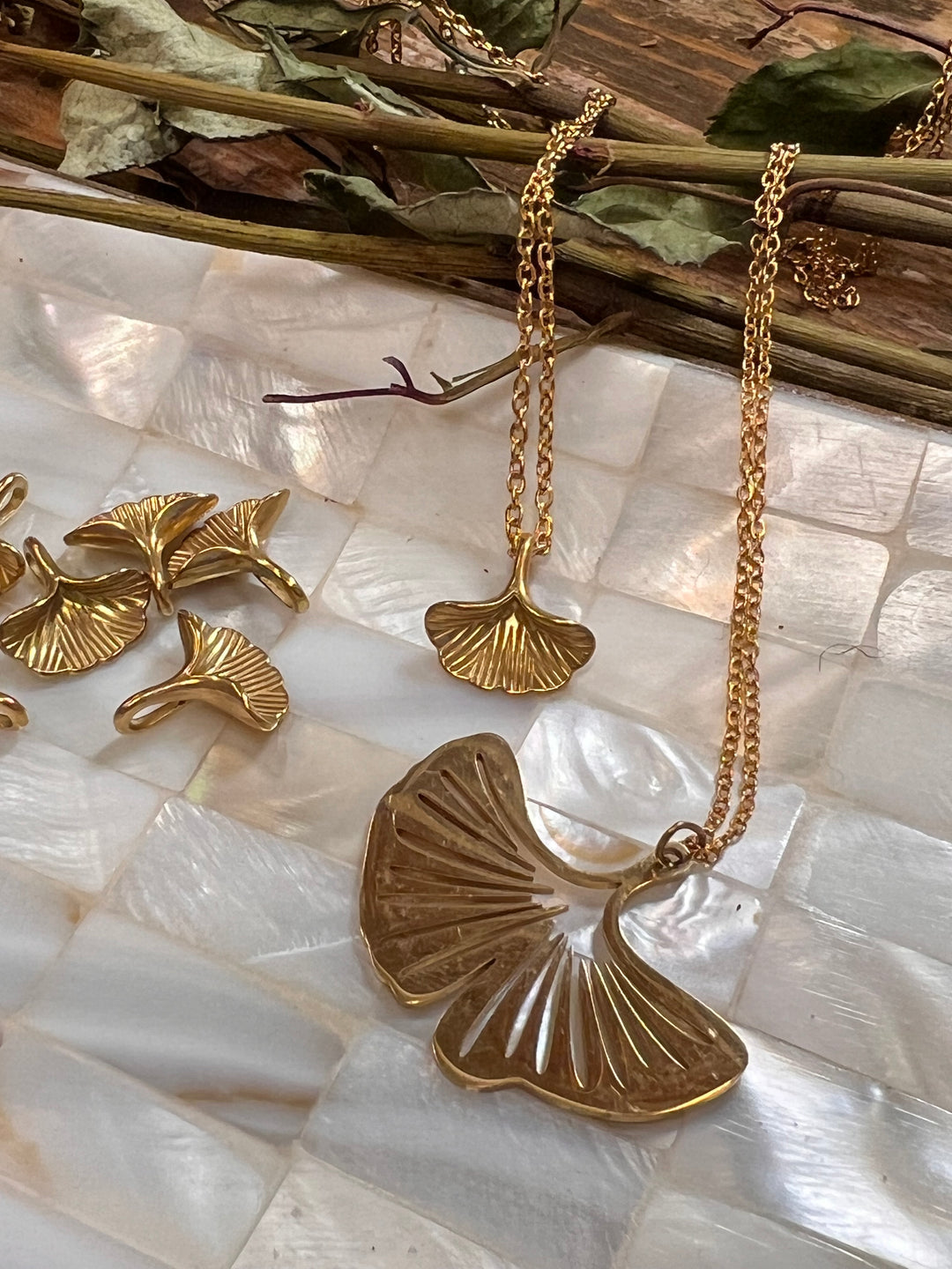 Miniature Gingko leaf goldfilled stainless steel necklace