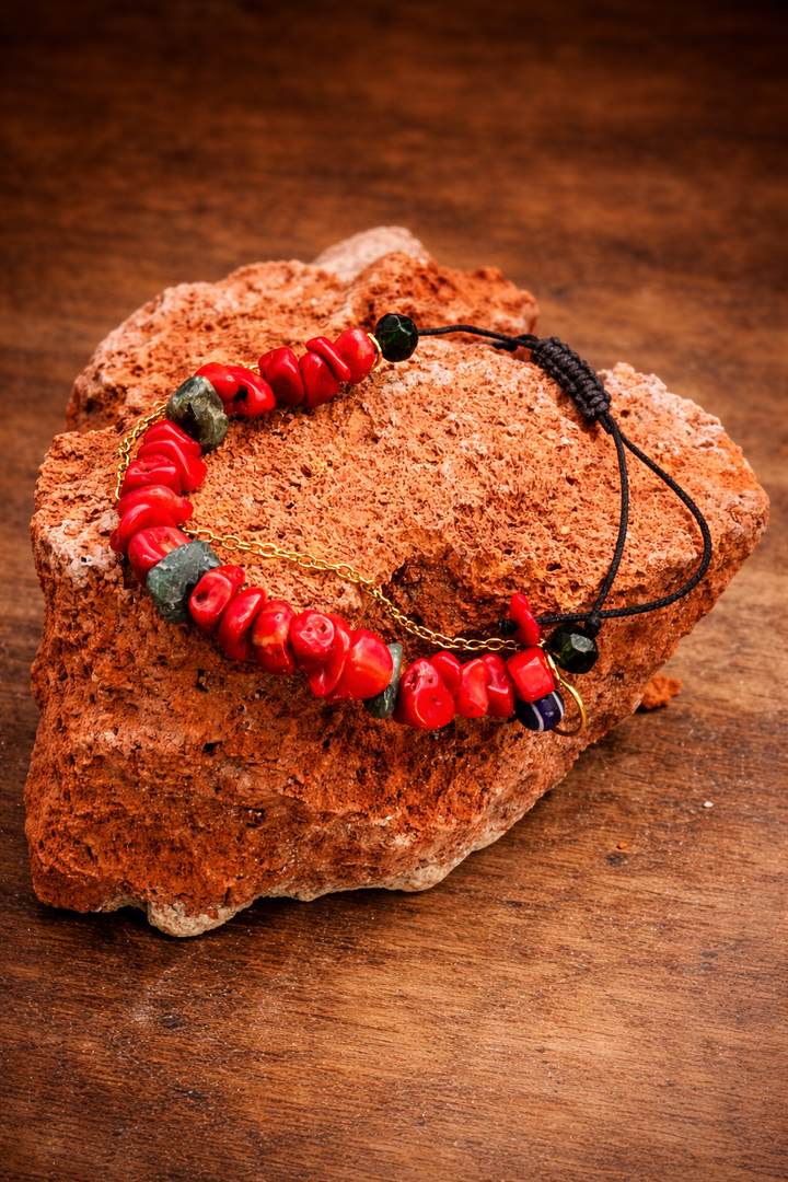 Fire of the Sea – Handmade Red Coral Adjustable Bracelet (Unisex)