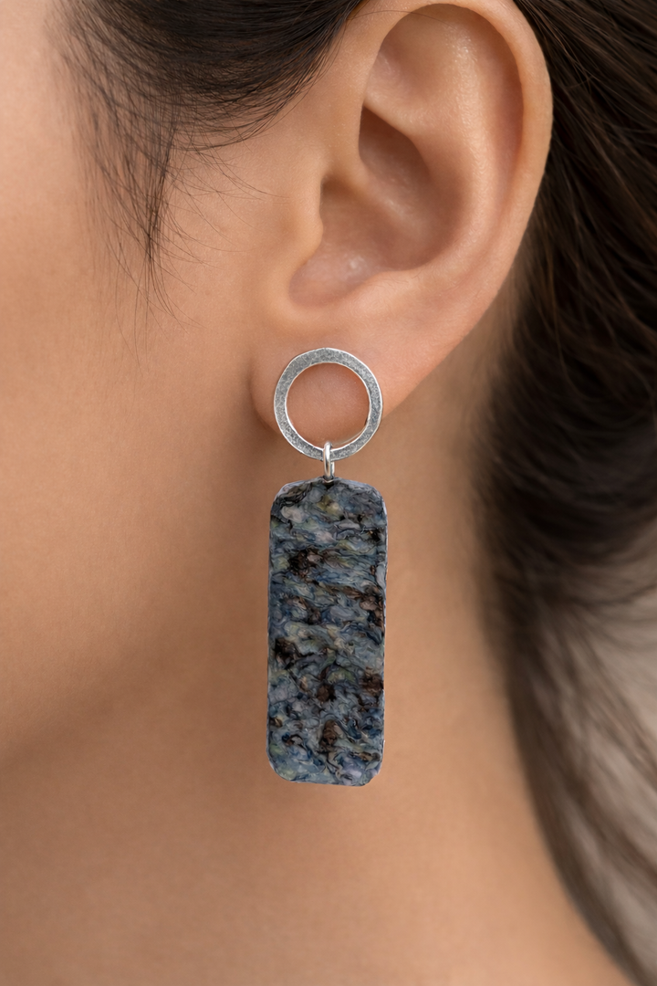 Arctic Texture Drop Earrings| Where silver meets the movement of color — a small sculpture worn on the ear.